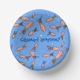 Funny squid school with bubbles cartoon paper plate