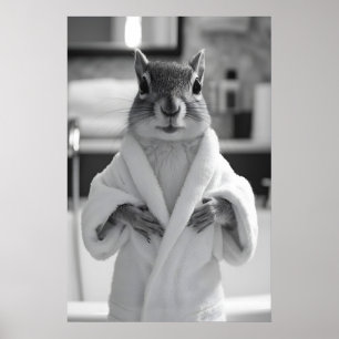 Funny Squirrel Bathrobe Print, Quirky Bathroom Poster