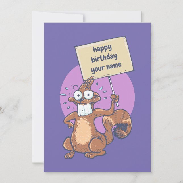 funny squirrel celebrating birthday cartoon card (Front)