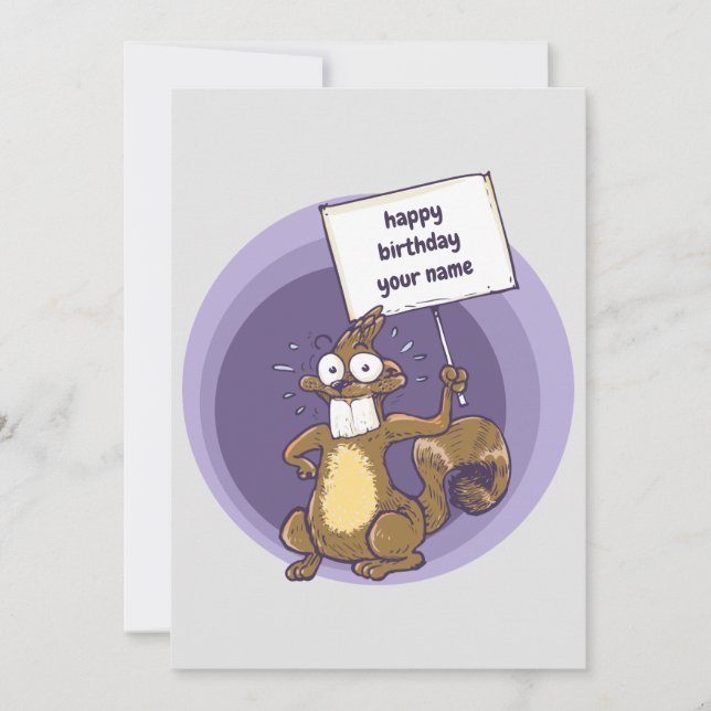funny squirrel celebrating birthday cartoon card (Front)
