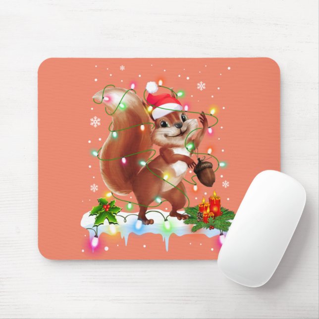 Funny Squirrel Christmas Decorations Santa Hat Xma Mouse Mat (With Mouse)
