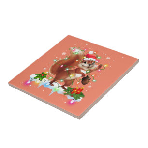 Funny Squirrel Christmas Decorations Santa Hat Xma Tile