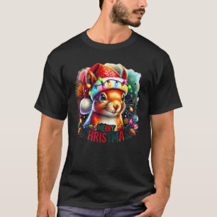 Funny Squirrel Christmas Light Festive Holiday San T-Shirt