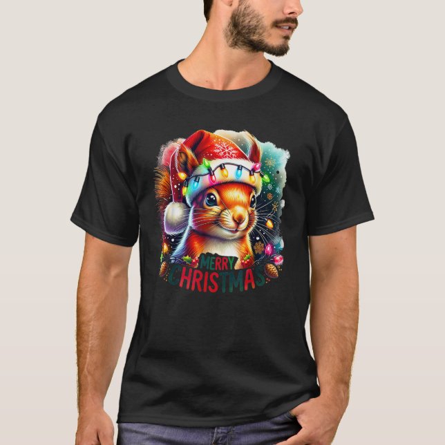 Funny Squirrel Christmas Light Festive Holiday San T-Shirt (Front)