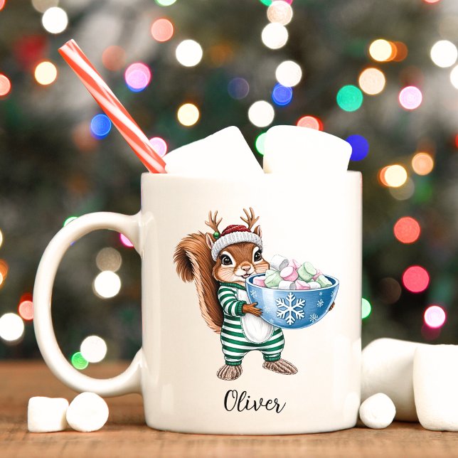 Funny Squirrel Christmas Mug (Reindeer squirrel cute personalized Christmas mug.)