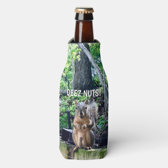 Funny Squirrel Deez Nuts Inappropriate Humour Bottle Cooler (Bottle Front)