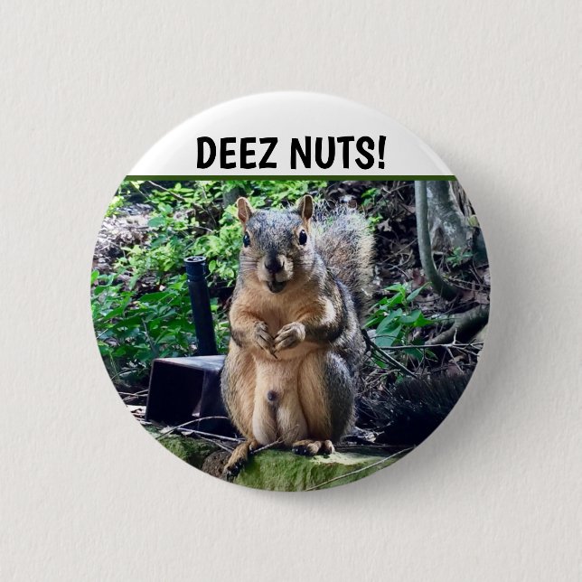 Funny Squirrel Deez Nuts Inappropriate Humour Phot 6 Cm Round Badge (Front)
