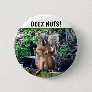 Funny Squirrel Deez Nuts Inappropriate Humour Phot 6 Cm Round Badge
