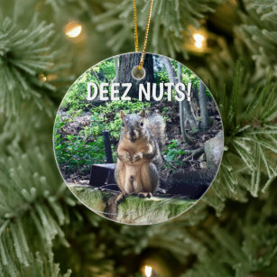 Funny Squirrel Deez Nuts Inappropriate Humour Phot Ceramic Tree Decoration