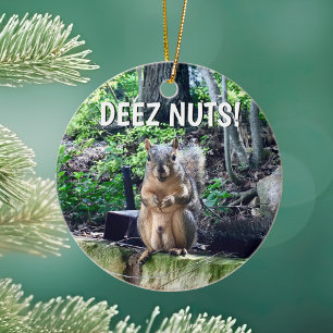 Funny Squirrel Deez Nuts Inappropriate Humour Phot Ceramic Tree Decoration