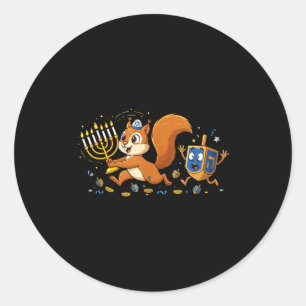 Funny Squirrel Dreidel Menorah Hanukkah Kids Women Classic Round Sticker