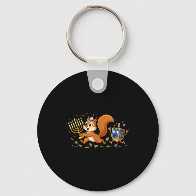 Funny Squirrel Dreidel Menorah Hanukkah Kids Women Key Ring (Front)
