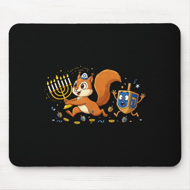 Funny Squirrel Dreidel Menorah Hanukkah Kids Women Mouse Mat (Front)