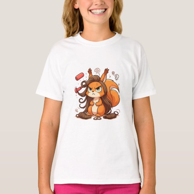 Funny Squirrel Illustration – Glamourous Bad Hair  T-Shirt (Front)