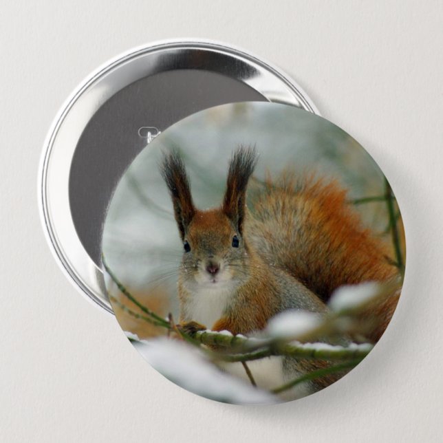 Funny Squirrel in Winter 10 Cm Round Badge (Front & Back)