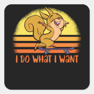 Funny Squirrel Is Driving Skateboard Gift Square Sticker