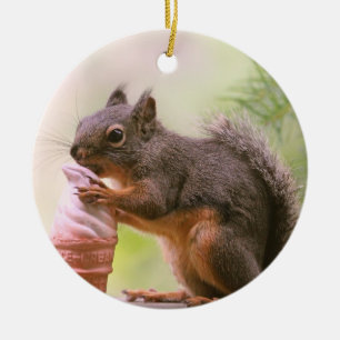 Funny Squirrel Licking Ice Cream Cone Ceramic Tree Decoration