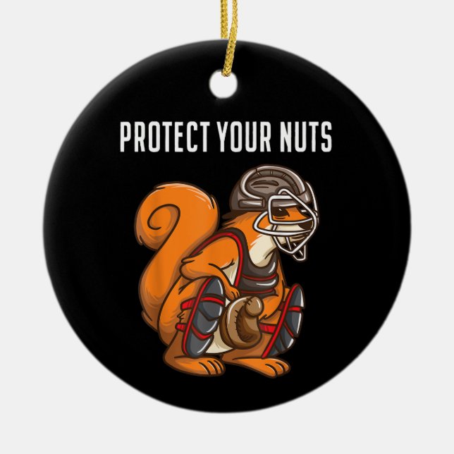 Funny Squirrel Lover Baseball Catcher Gift Boys Gi Ceramic Tree Decoration (Front)
