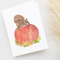 Funny Squirrel on Pumpkin Autumn Watercolor Blank