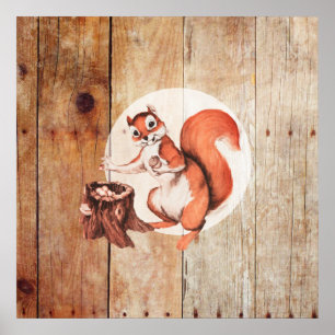 Funny squirrel on wood poster