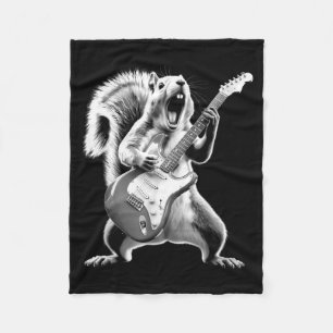 Funny Squirrel Playing Guitar Rock Star Music Men Fleece Blanket