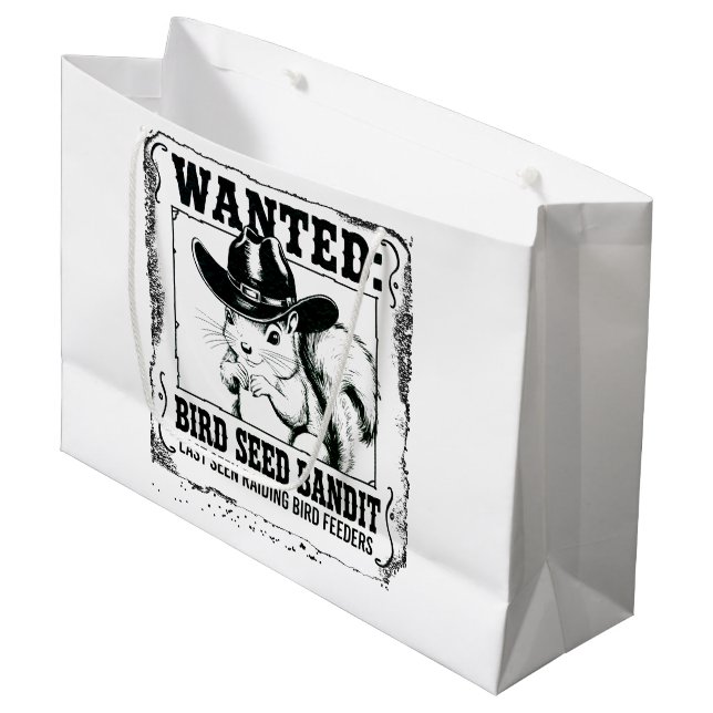Funny Squirrel Wanted Poster | Bird Seed Bandit Co Large Gift Bag (Front Angled)