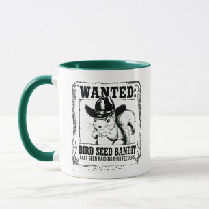 Funny Squirrel Wanted Poster   Bird Seed Bandit Co Mug
