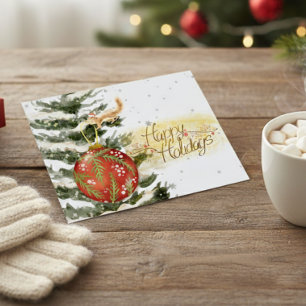Funny Squirrel Watercolor Christmas Scene Holiday Postcard
