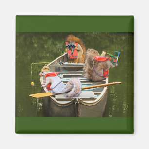 Funny Squirrels in a Canoe Texting and Fishing Magnet