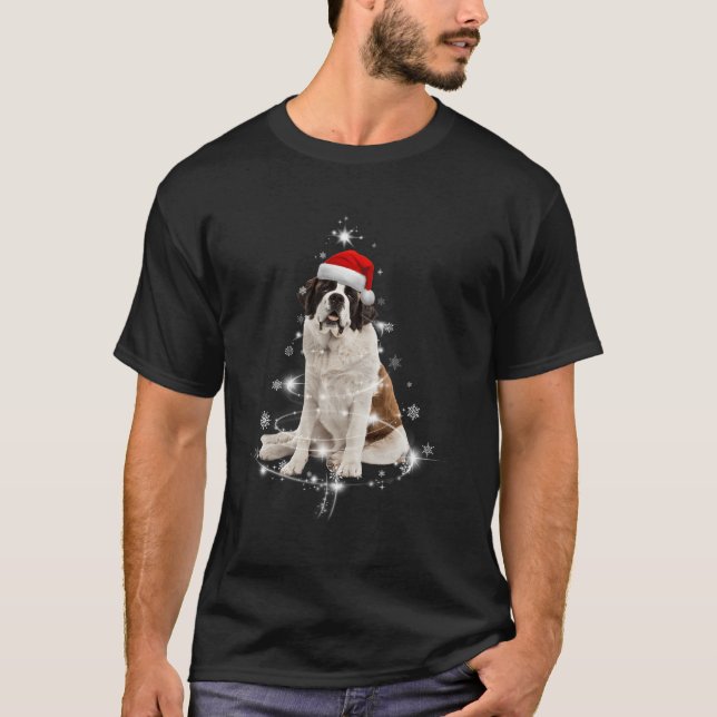 Funny St Bernard Santa Merry Tree Xmas Costume For T-Shirt (Front)