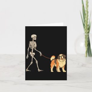 Funny St Bernard Skeleton Dog Walking Halloween Card