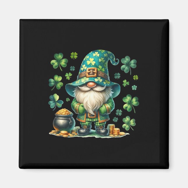 Funny St Paddys Day Gnome With St Patricks Day Pot Magnet (Front)