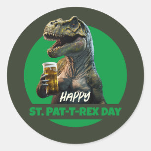 Funny St. Pat-T-Rex Celebration Beer-Loving Dino B Classic Round Sticker