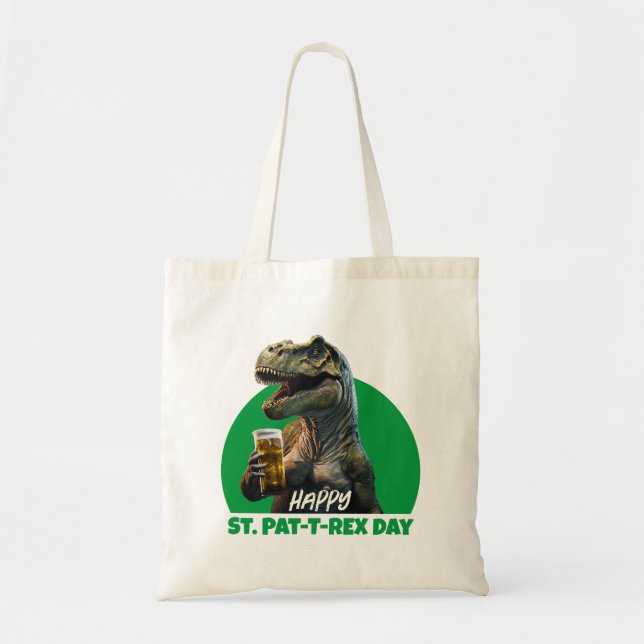 Funny St. Pat-T-Rex Celebration Beer-Loving Dino Tote Bag (Front)