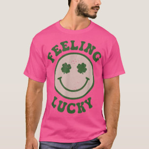 Funny St Patrick Day Feeling Lucky Smile Face Mem T-Shirt
