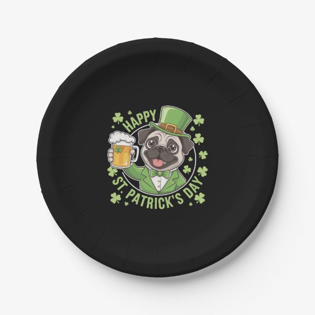 Funny St. Patrick�s Day Pug with Beer Mug Paper Plate (Front)