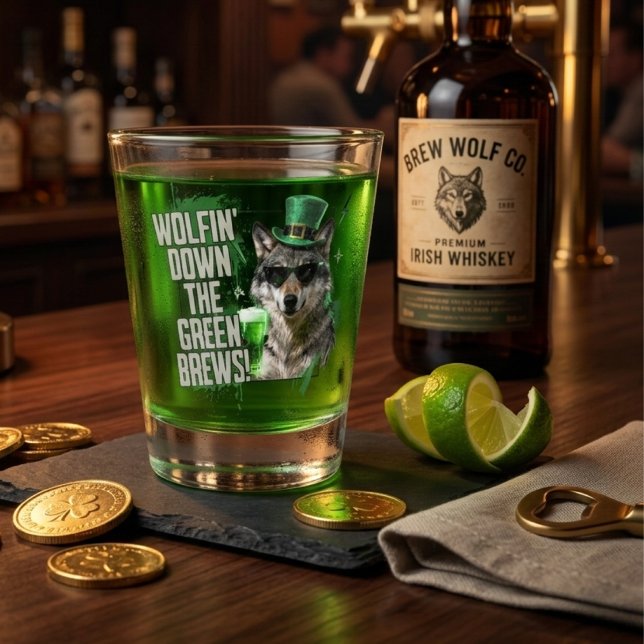 Funny St. Patrick’s Day Wolf Irish Party Favor Shot Glass (Creator Uploaded)
