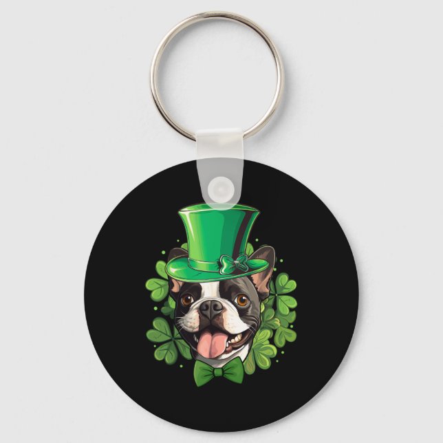 Funny St Patricks Boston Terrier  Key Ring (Front)