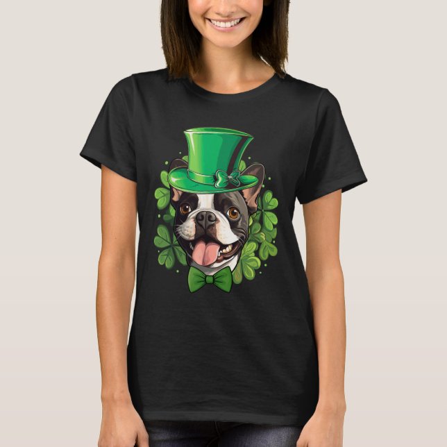 Funny St Patricks Boston Terrier  T-Shirt (Front)