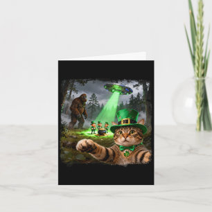 Funny st patricks cat alien bigfoot lucky card