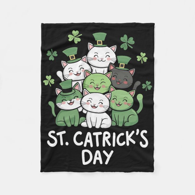 Funny St Patricks Catricks Day Cats St Patricks Da Fleece Blanket (Front)