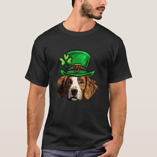 Funny St Patricks Day Brittany Spaniel Dog T-Shirt (Front)