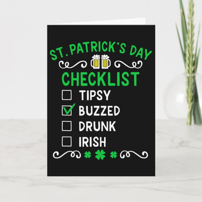 Funny St Patricks Day Checklist 4  Card (Front)