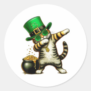 Funny St Patricks Day Dabbing Cat St Paddy Family  Classic Round Sticker