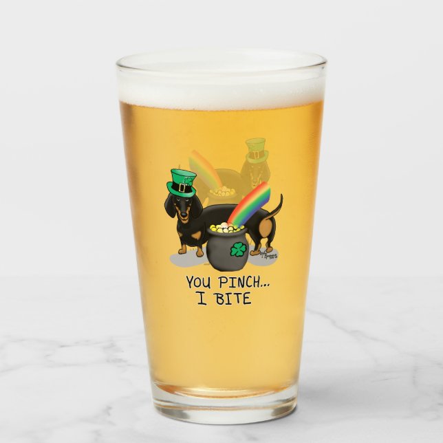Funny St. Patrick's Day Dachshund (black & tan) Glass (Back Filled)