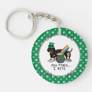 Funny St. Patrick's Day Dachshund (black & tan) Key Ring