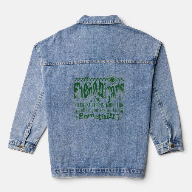 Funny St. Patrick's Day funny Tractor Denim Jacket (Back)