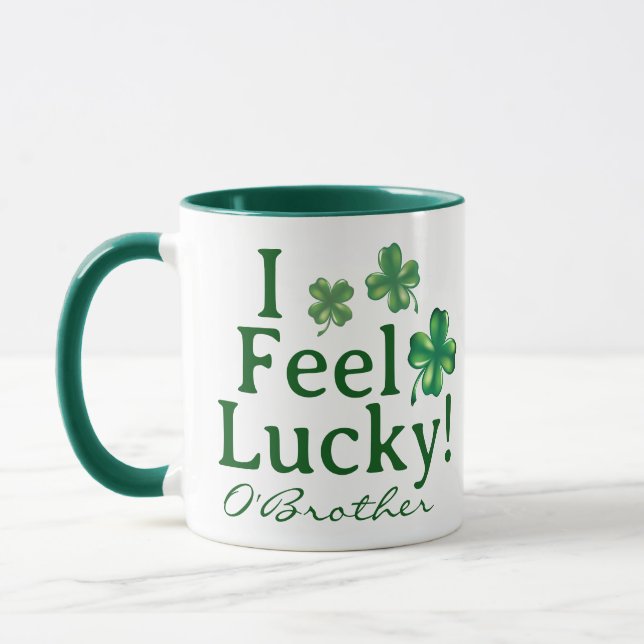 Funny St. Patrick's Day I Feel Lucky Clover Trio Mug (Left)