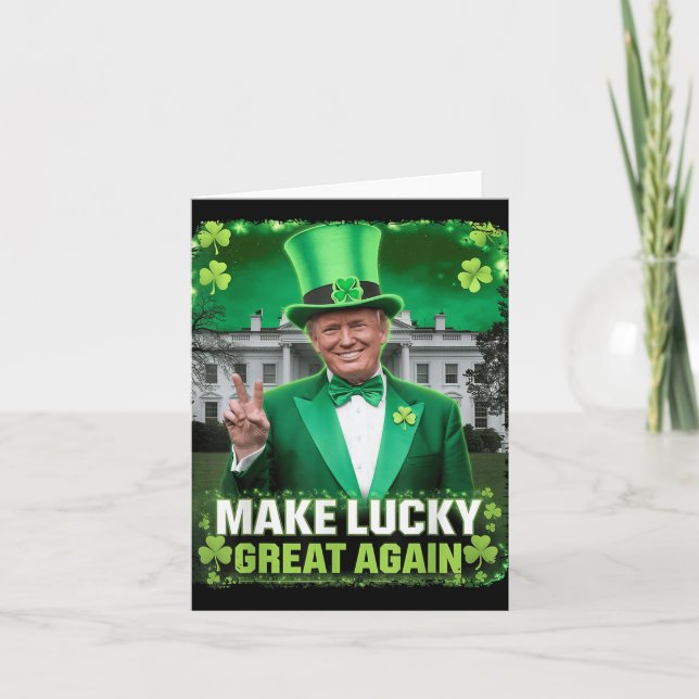 Funny St Patricks Day Irish Trump Leprechaun Leaf  Card (Front)