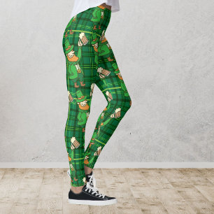 Funny St Patricks Day Leprachaun Drinking Beer Leggings